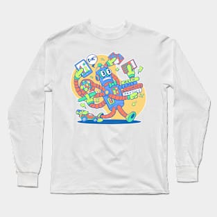 Retro Colorful Robot Nerd Long Sleeve T-Shirt